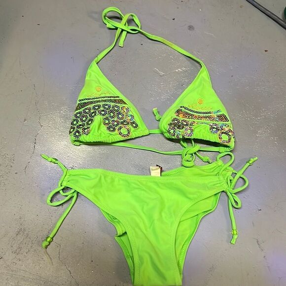 Small Neon Green Sparkled Lorin Bikini - Picture 1 of 3